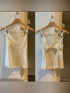 Ivory Lace Trim Camisole top with button details and side zipper, size S